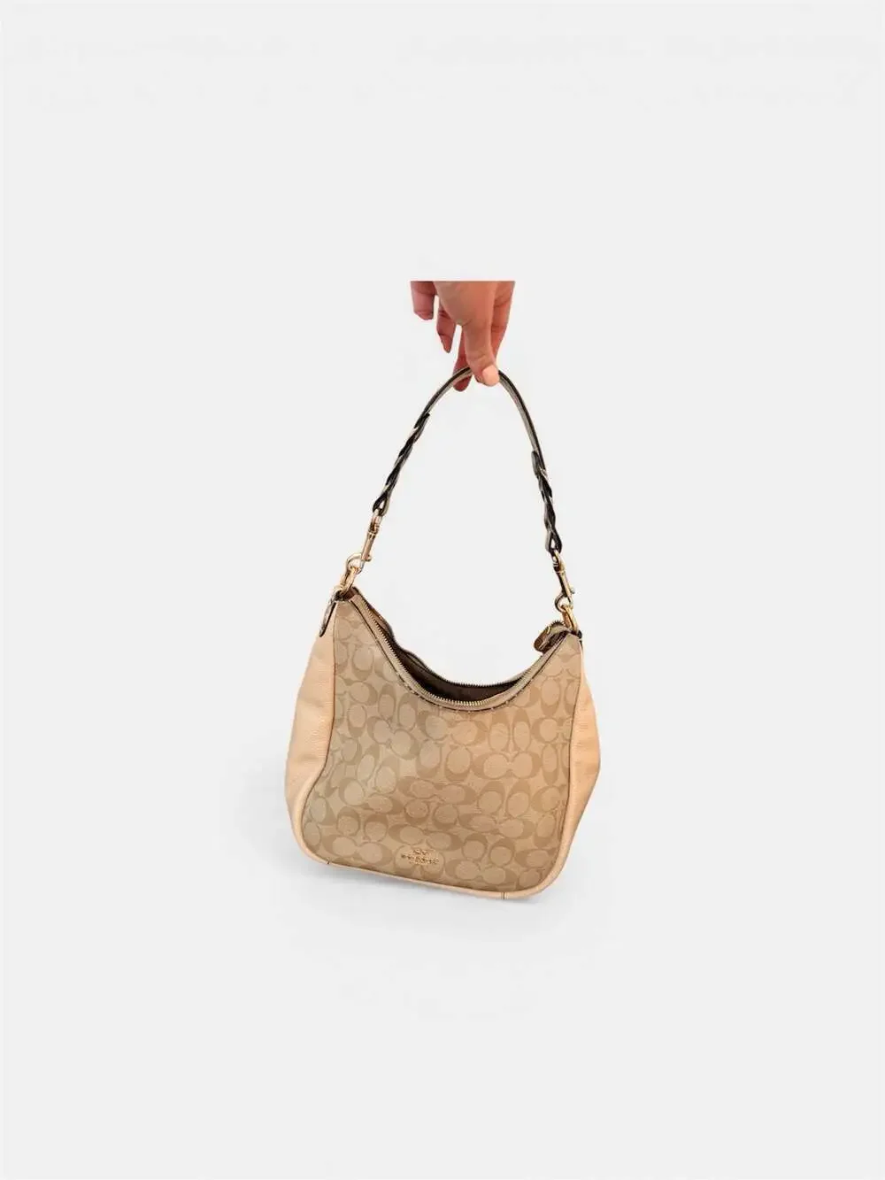 Coach Jules Hobo Signature Canvas Beige Leather Shoulder Bag Braid Strap